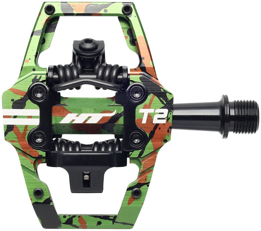 HT Components T2 Pedals - Dual Sided Clipless Platform Aluminum 9/16" Green Camo