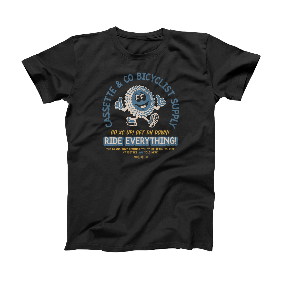 cassette and company's Jonny Cassette black cyclist's tee with 3 color print