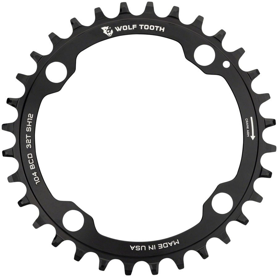 Wolf Tooth 104 BCD Chainring - 36t 104 BCD 4-Bolt Drop-Stop ST Requires Shimano 12-Speed HG+ Chain BLK