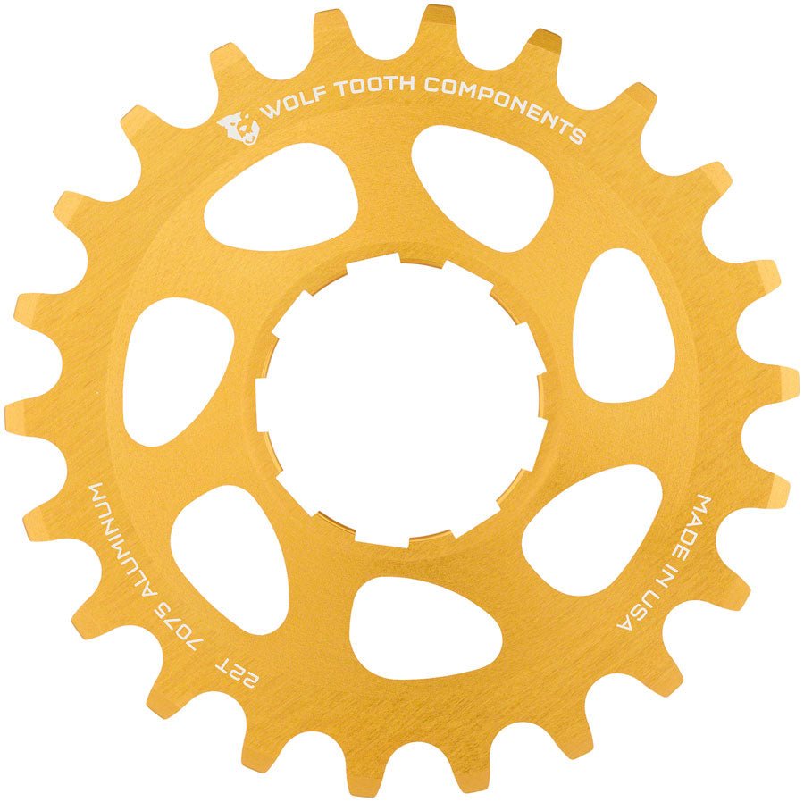 Wolf Tooth Single Speed Aluminum Cog - 22t Compatible with 3/32" Chains Gold