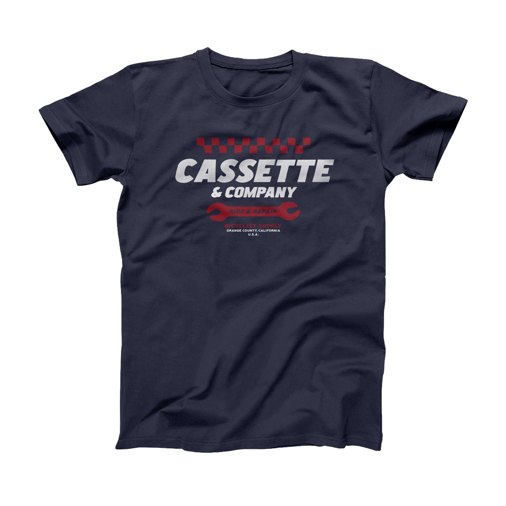 cassette and co wrench it navy tee with 2 color print